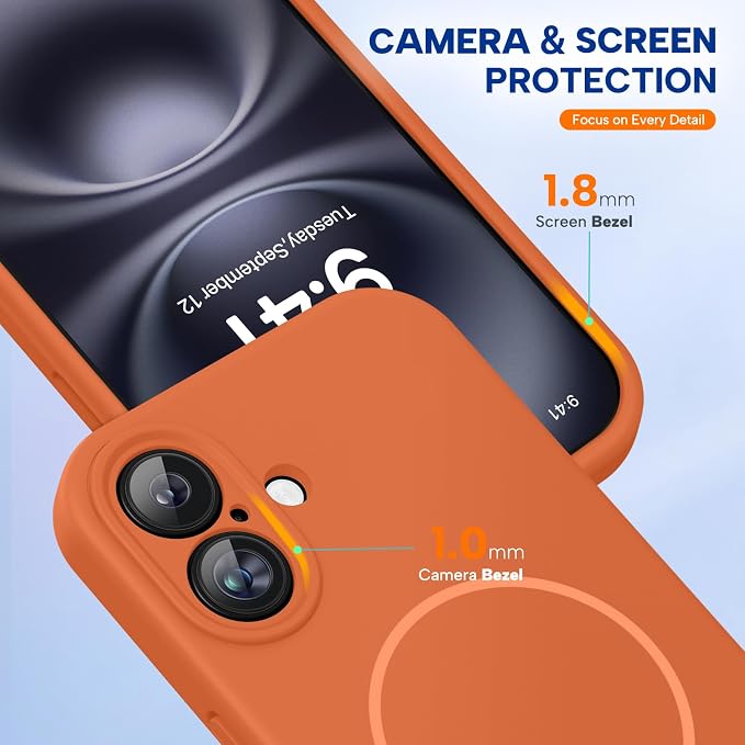 miracase Magnetic for iPhone 16 Plus Case, [Soft Anti-Scratch Microfiber Lining], Compatible with MagSafe, Liquid Silicone Shockproof Drop Protection Phone Case for 16 Plus,Orange - Image 8