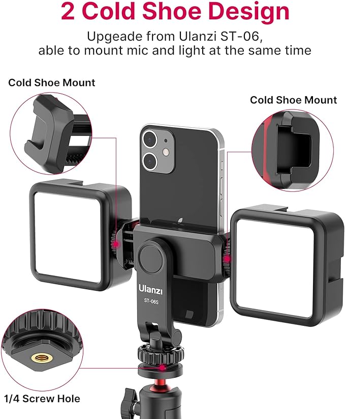 ULANZI ST-06S Phone Tripod Mount Holder for iPhone | Camera Hot 2 Cold Shoe Phone Mount Compatible for iPhone Android Sony Canon DJI Ronin S/SC Zhiyun Gimbals - Image 2