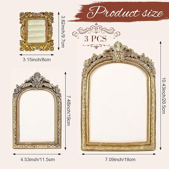 3 Pcs Jewelry Display Stand Organizer, Gold Vintage Ring Holder, Resin Necklace Holder Organizer, Photo Frame Earring Holder, Jewelry Holder for Wedding, Selling, Room Decor - Image 2