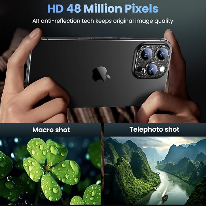 Uyiton for iPhone 16 Pro/iPhone 16 Pro Max Camera Lens Protector | Not Easy to Break, Strong Adsorption, Case-Friendly, Metal 9H Sapphire Glass Rear Camera Screen Cover, Glitter Black - Image 4