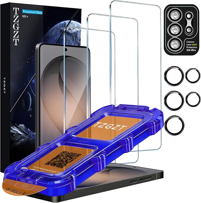 TZGZT 3 Pack Screen Protectors for Samsung Galaxy S26 Ultra,Tempered Glass | 9H+ Hardness, Military Grade Shatterproof, HD, Easy Installation, Bubble Free, Case Friendly,Include Camera Lens Protectors by Unknown