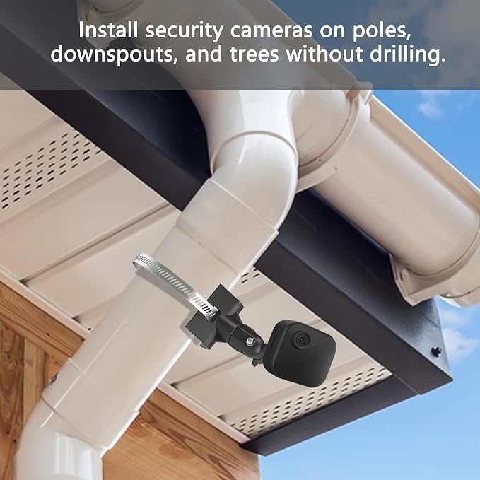 Universal Adjustable Stainless Mount Bracket Outdoor Security Camera 360 Degree Hoop Hose Clamp Pipe Poles Mount No-Drill Holes Compatible with Reolink/Nest/Arlo/Eufy/Wyze and Other Camera (Black) - Image 7