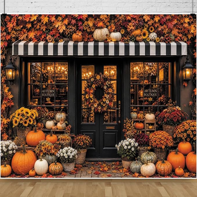 Fall Pumpkin Store Backdrop 10x10ft Autumn Boutique Harvest Pumkin Photography Background Vintage Fall Fall Festival Thanksgiving Family Party Decorations Banner Vinyl by Leowefowa