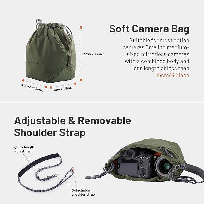 PGYTECH OneGo Drawstring Small Camera Bag Soft Cute Camera Pouch Handbag | Black Camera Sling Bag Compatible with Mirrorless Cameras/Nikon/Canon/Sony/Fuji/Pocket 4 Camera Case - Image 8