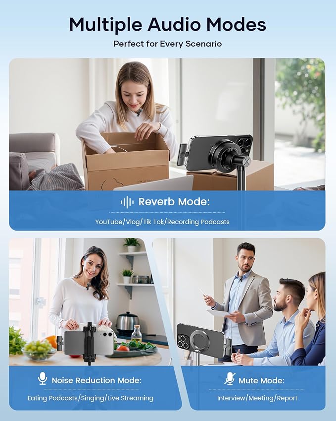 Wireless Microphone for iPhone iPad and Android Phone, 2 Pack Wireless Lavalier Lapel Mic with Noise Reduction, Plug and Play Mini Microphone for Video Recording Interview Podcast YouTube TikTok Vlog - Image 6