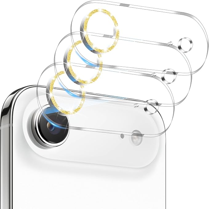 Dengduoduo 3 Pack Camera Lens Protector for iPhone Air, Tempered Glass, Ultra HD, 9H Hardness, Anti-Scratch, Case Friendly [No Affect on Night Shots], Glitter Gold by Dengduoduo