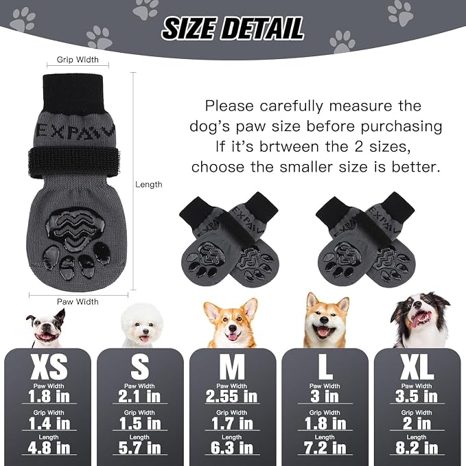 EXPAWLORER Anti-Slip Dog Socks,Dog Boots&Paw Protectors to Prevent Licking,Dog Shoes for Hot/Cold Pavement, Double Sides Non-Skid Traction Control on Hardwood Floor for Senior Dogs - Image 3