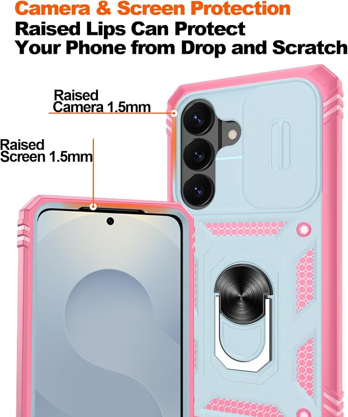 Gritup for Samsung Galaxy S26 Case with Slide Camera Cover | 2*Screen Protector, Build in 360° Rotating Ring Kickstand, Military Grade Protective Cover for Samsung S 26, Green+Pink - Image 5