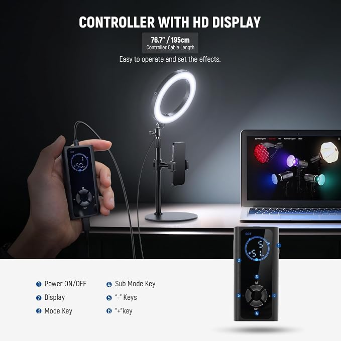 NEEWER 18W 8" Desk Ring Light with Stand, Circle Selfie Light for iPhone Streaming Makeup Video Recording, Video Conference Lighting Kit with Phone Holder for Laptop Computer Zoom Call Podcast, RH8B - Image 6