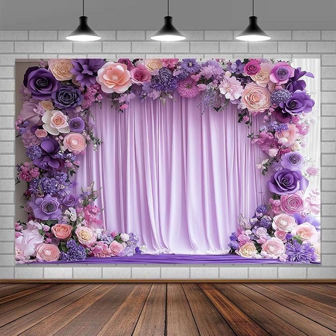 12X10ft Purple Flower Wall Background Photography Lavender Backdrop for Parties Wedding, Girls Birthday Princess Weeding Bridal Shower Purple Floral Anniversary Ceremony Decor. - Image 3