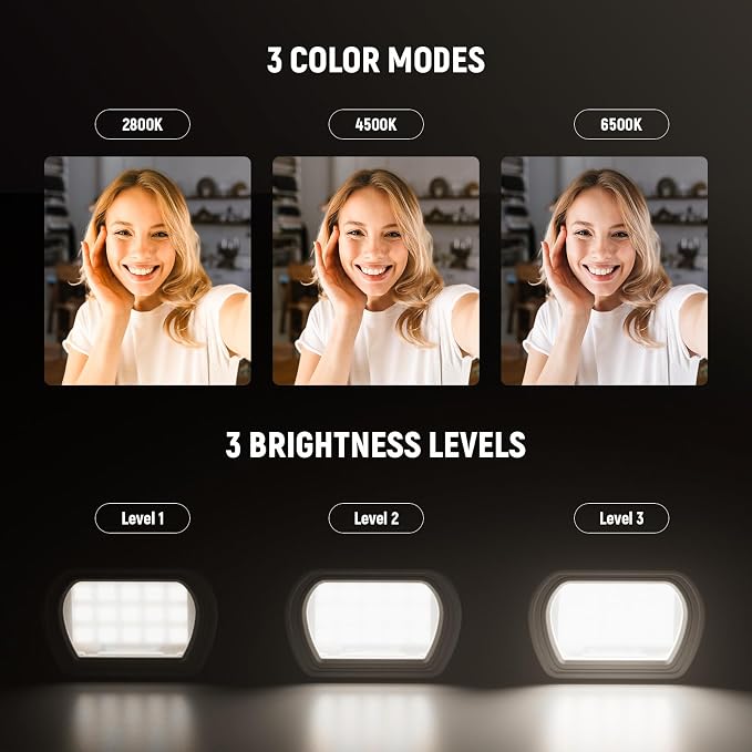 NEEWER Basics Magnetic Auxiliary Light Compatible with DJI OSMO Pocket 3 Creator Combo, 1.3W Rechargeable Plastic Mini LED Fill Light Attachment w Upgraded Mounts for Vlog Recording Selfie, M21 Gray - Image 5