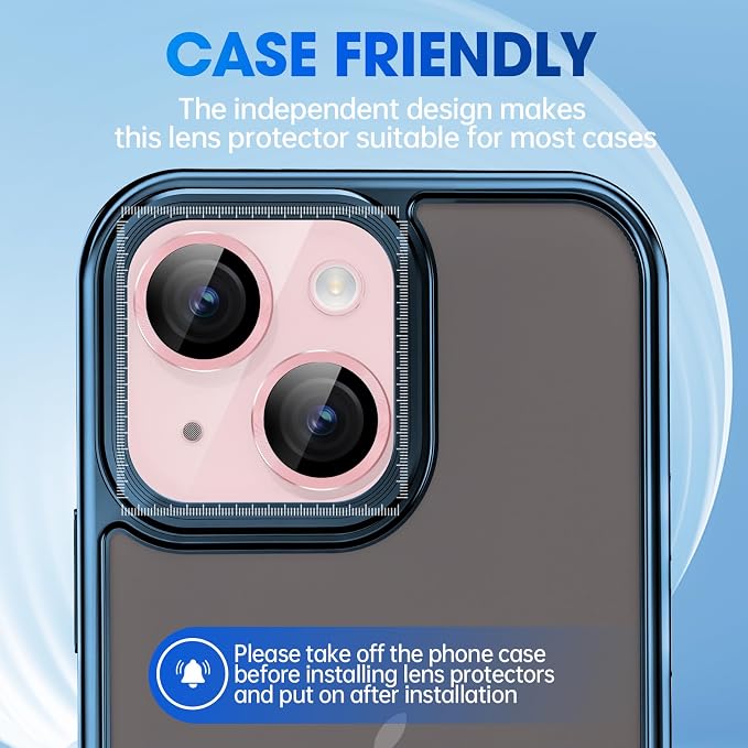 for iPhone 15/iPhone 15 Plus Camera Lens Protector Cover, Pink | Individual Metal, 9H Hardness, Scratch Resistant, Shockproof, Drop Protection, Case Friendly, Stylish Accessories - Image 5