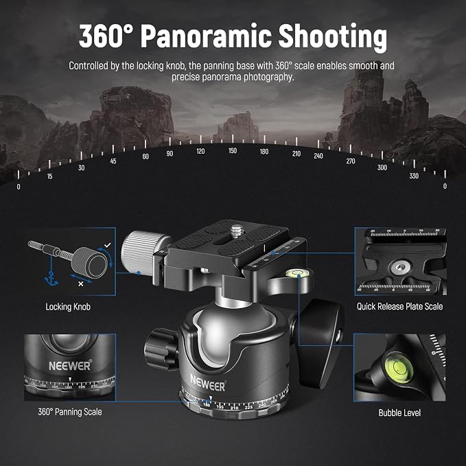 NEEWER Low Profile Camera Tripod Ball Head, 36mm Metal Panorama, GM36 | Compatible with Arca 1/4" Quick Release Plate, for Tripod Monopod Slider DSLR Camera Camcorder, Load Capacity: 33lb/15kg - Image 6