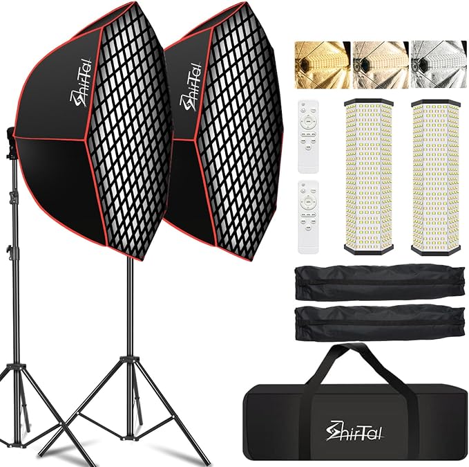 Softbox Photography Lighting Kit,37" Octange Softbox Lighting Kit with Honeycomb Grid 110W 2700K-6500K 11000Lux Dimmable LED Prismatic Lamp and Remote Control, Lighting for Video Recording by Unknown