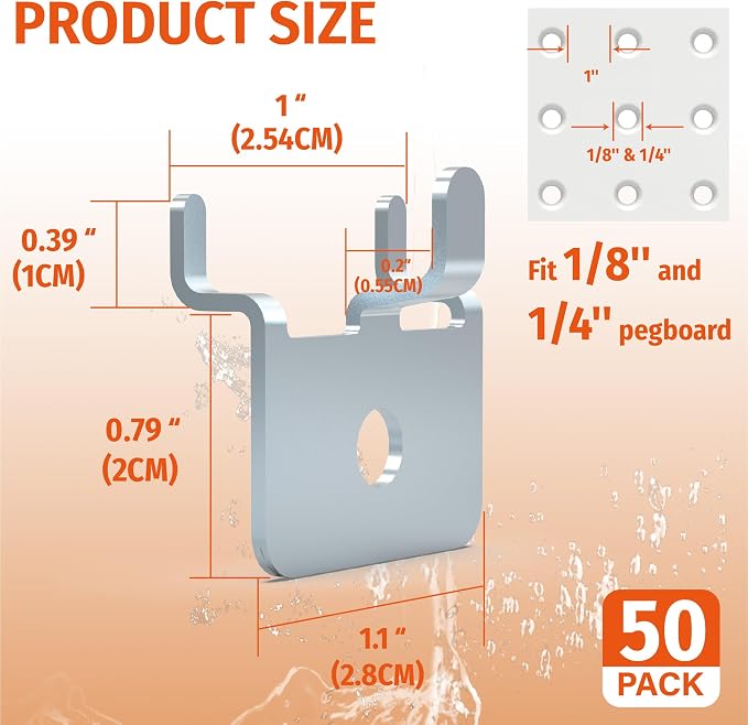 HUHOLE 50PC Pegboard Picture Hangers for 1/8 & 1/4 Inch Pegboards | U Shape Display Hooks with 10 lb Capacity for Pictures, Jewelry, Keys, Lanyards, Arts, Crafts and Retail - Image 2