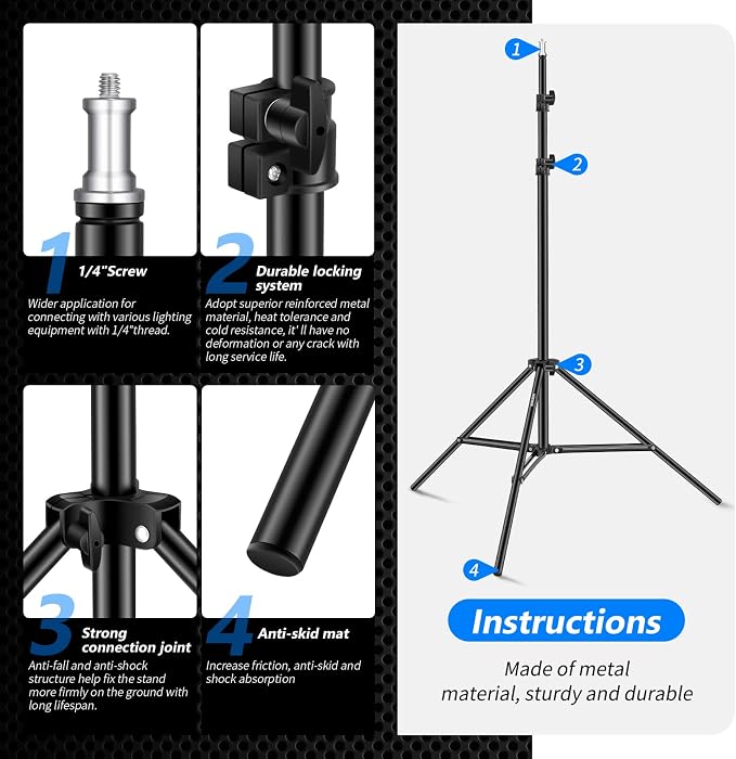 Neewer Photography Light Stand, 3-6.6ft/92-200cm Adjustable Sturdy Tripod Stand for Reflectors, Softboxes, Lights, Umbrellas, Load Capacity: 17.6lb/8kg | Sturdy Tripod Stand for Reflectors, Softboxes, Lights, Umbrellas, Load Capacity: 17.6lb/8kg - Image 7