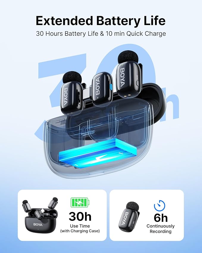 BOYA mini 2 Wireless Lavalier Microphone for iPhone 5-17 & Android Phone | AI Noise Cancellation, 48kHz/24bit, 30H Battery with Charging Case for Video Recording, Vlogging, Live Streaming, Interviews - Image 8