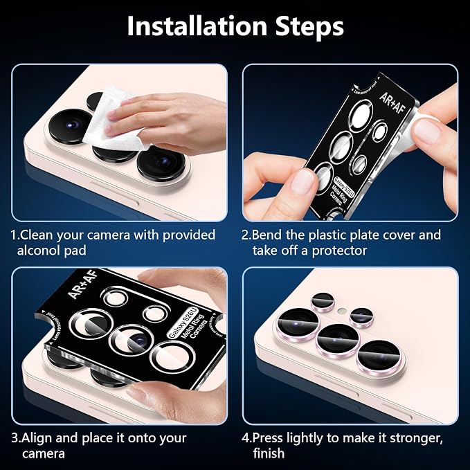 for Samsung Galaxy S26 Ultra Camera Lens Protector, Individual Metal Ring Tempered Glass Lens Cover, [Strong Adsorption] Scratch Resistant Ultra-Thin HD Clear Lens Cover, 1 Set-Pink Ring - Image 7