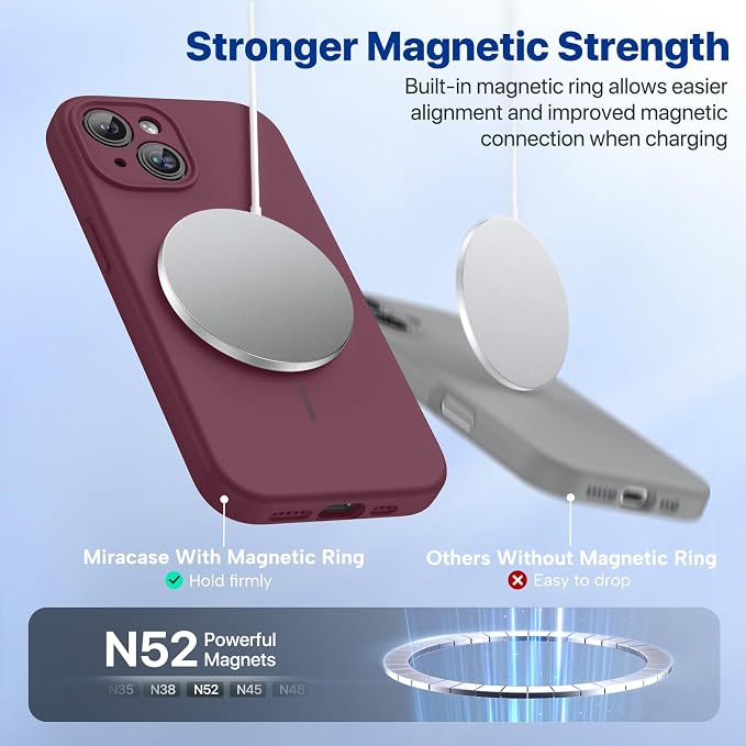 miracase Magnetic for iPhone 15 Case, [Soft Anti-Scratch Microfiber Lining], Compatible with MagSafe, Liquid Silicone Case Shockproof Drop Protection Phone Case for 15,Wine Red - Image 5