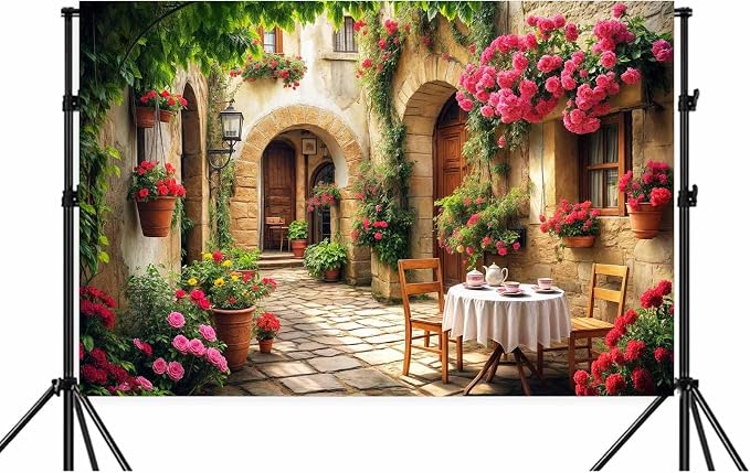 12X10ft Italian Theme Backdrop Italy Town Street Backdrop for Photography, Europe Village Town Landscape Photography Background Garden Tea Party Barnner Photo Studio Props, Color-3 - Image 6