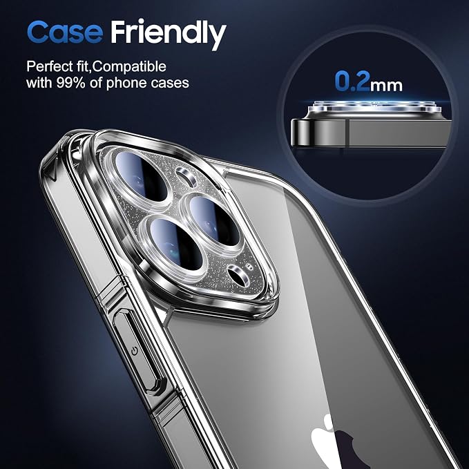 UniqueMe for iPhone 14 Pro Max/14 Pro Camera Lens Protector-Glitter Black | 3 Pack-Acrylic, Not Glass, Case Friendly, Scratch-Resistant, Night Shooting Mode - Image 6