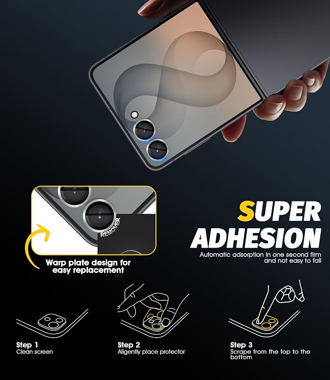 Orzero (2 Sets) Camera Lens Protector for Samsung Galaxy Z Flip 8/Flip 7, [EZ Install] [Case-Friendly] 9H Tempered Glass CD Pattern Lens Cover, Military-Grade Shockproof, HD Clarity Anti-Glare - Sliver - Image 7