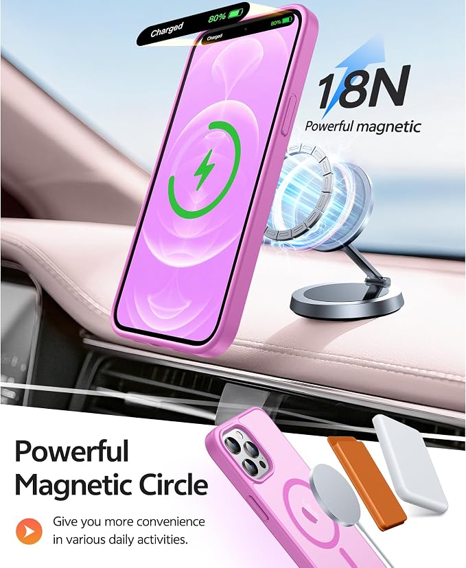 FNTCASE for iPhone 12 Pro Max Case, Fit for Magsafe, Translucent Matte Back | Strong Magnetic Charging, Shock Absorbent, 14FT Military Grade Drop-proof, Anti Slip, Pink - Image 3