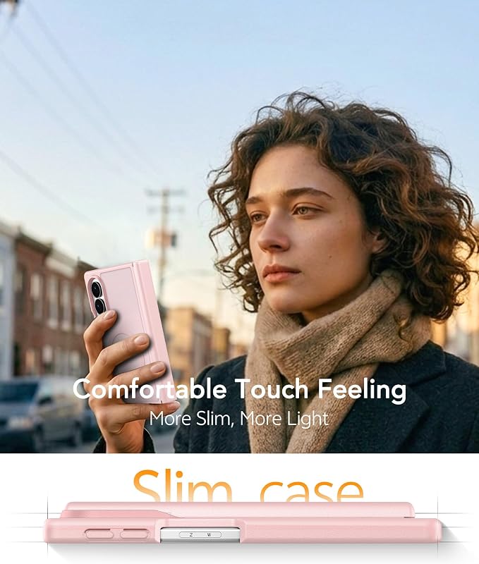 FNTCASE for Samsung Galaxy Z Fold 8 Case, Fit for Magsafe, Hinge Protection | Screen Protector, Translucent Matte Magnetic Back, 18FT Military Grade Drop Proof, Protective Phone Cover, Light Pink - Image 8