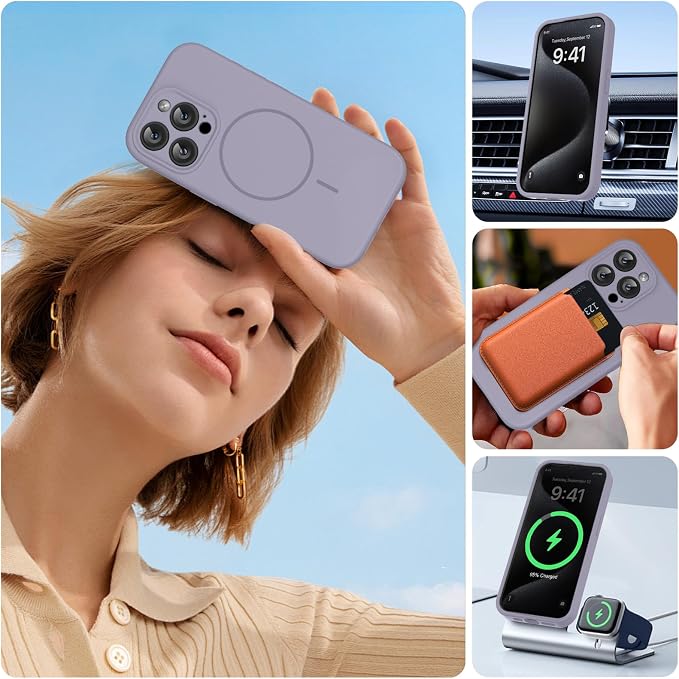 miracase Magnetic for iPhone 15 Pro Max Case, [Soft Anti-Scratch Microfiber Lining], Compatible with MagSafe, Liquid Silicone Case Shockproof Drop Protection Phone Case for 15 ProMax, Lavender Gray - Image 6