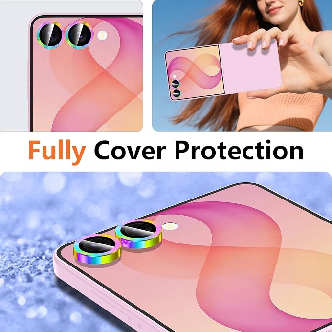 for Samsung Galaxy Z Flip 8 Camera Lens Protector, Individual Metal Ring Tempered Glass Lens Cover, [Strong Adsorption] Scratch Resistant Ultra-Thin HD Clear Lens Cover, 1 Set-Colorful - Image 8