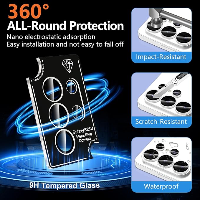 for Samsung Galaxy S26 Ultra Camera Lens Protector, Individual Metal Ring Tempered Glass Lens Cover, [Strong Adsorption] Scratch Resistant Ultra-Thin HD Clear Lens Cover, 1 Set-White Shine - Image 4