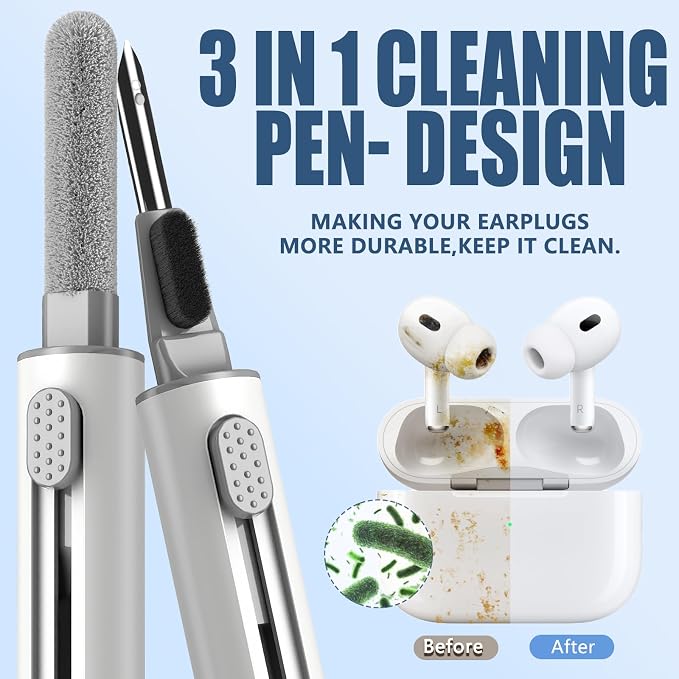 Inesore for AirPod Cleaning Kit, for Phone Earbuds Electronics(White+Cloth) | Metal Tip, High-Density Soft Brush, Flocked Sponge Tip, 3 in 1 Design, Compact & Lightweight, Easy Operation, Easy to Carry - Image 2