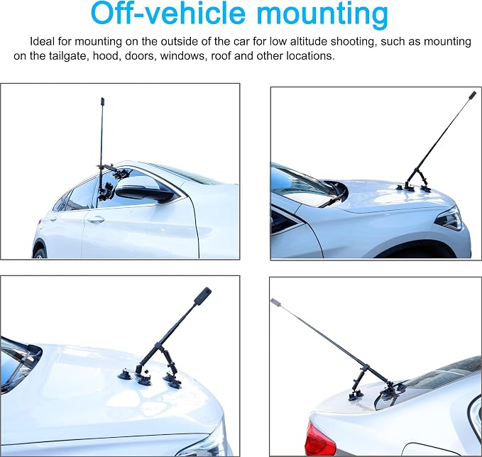 PellKing Suction Car Mount for Insta360 x5,x4, x3, x2, x,One RS,R Compatible with GoPro Max DJI OSMO 360 Camera 5 in 1 Suction Mount Kit for Action Cameras (Includes 44.9-inch Selfie Stick) | for GoPro Max 2 DJI OSMO 360 Camera,5 Suction cup Outside Wi... - Image 4