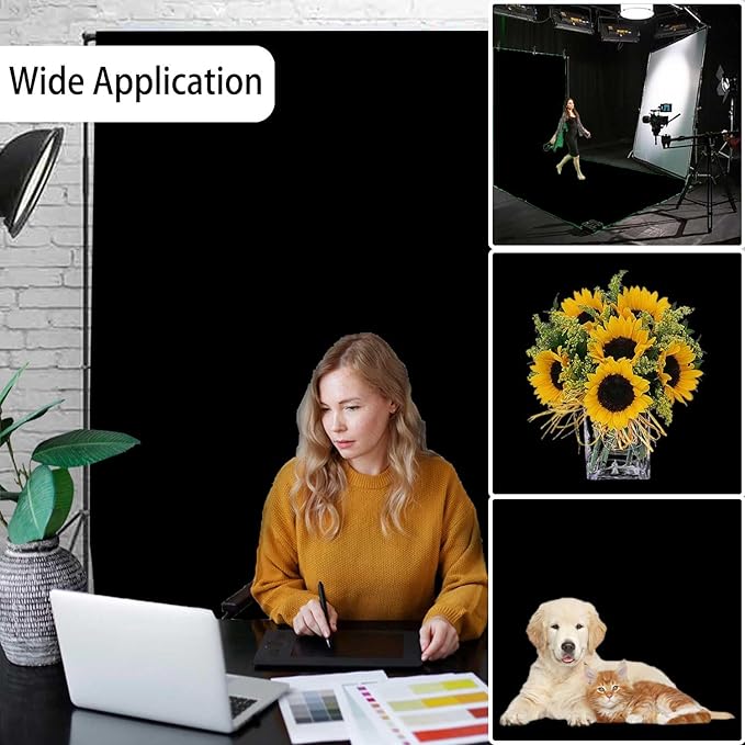Black Photography Backdrop for Photoshoot, Fabric 6x9ft | Versatile Studio Photo Backgrounds, Non Reflective, Easy to Use, for Portraits, Product, Party, Video Creation - Image 2