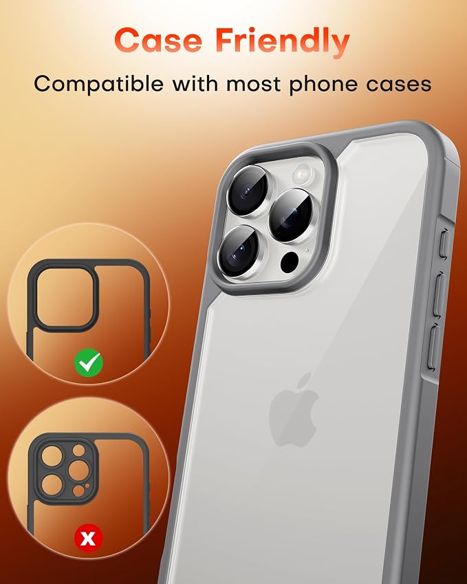 TOCOL for iPhone 16 Pro Max Camera Lens Protector/iPhone 16 Pro Camera Lens Protector Tempered Glass HD Individual Scratch Resistant Cover Accessories Case Friendly 2 Pack（Silvery） - Image 7