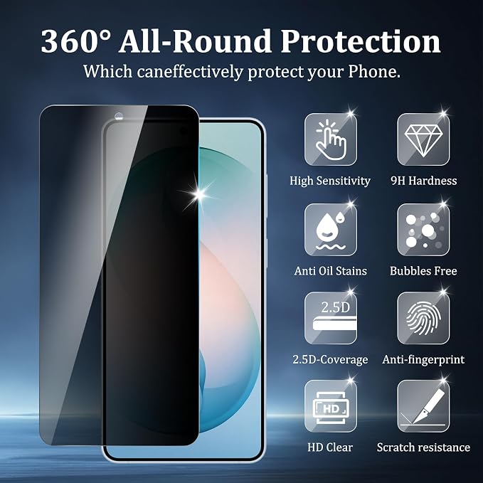 2 Pack Privacy Screen Protector for Samsung Galaxy S26 Plus | Tempered Glass Film, 9H Hardness, Anti-Spy, Anti-Scratch, Case Friendly, Easy Installation - Image 2