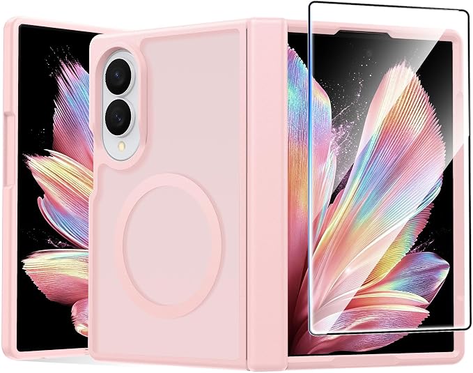 FNTCASE for Samsung Galaxy Z Fold 8 Case, Fit for Magsafe, Hinge Protection | Screen Protector, Translucent Matte Magnetic Back, 18FT Military Grade Drop Proof, Protective Phone Cover, Light Pink by FNTCASE