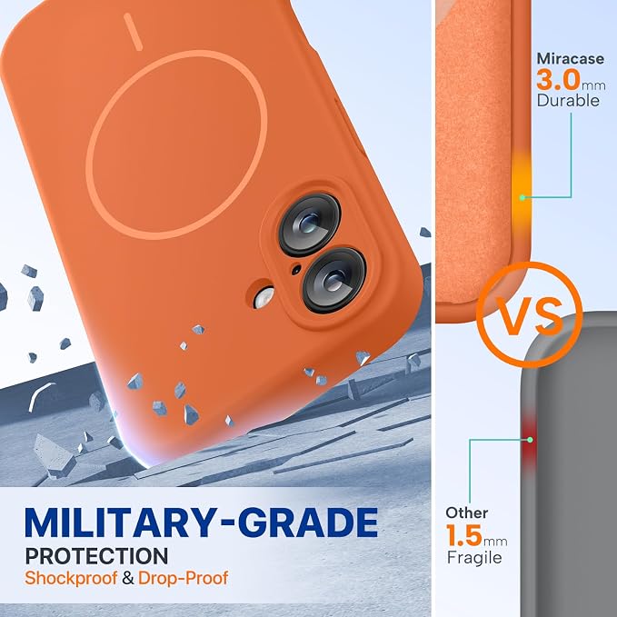 Miracase Silicone & Magnetic for iPhone 16 Case, Orange | Compatible with MagSafe, Anti-Scratch Microfiber Lining, Liquid Silicone Case Shockproof Drop Protection Phone Case for 16 - Image 2