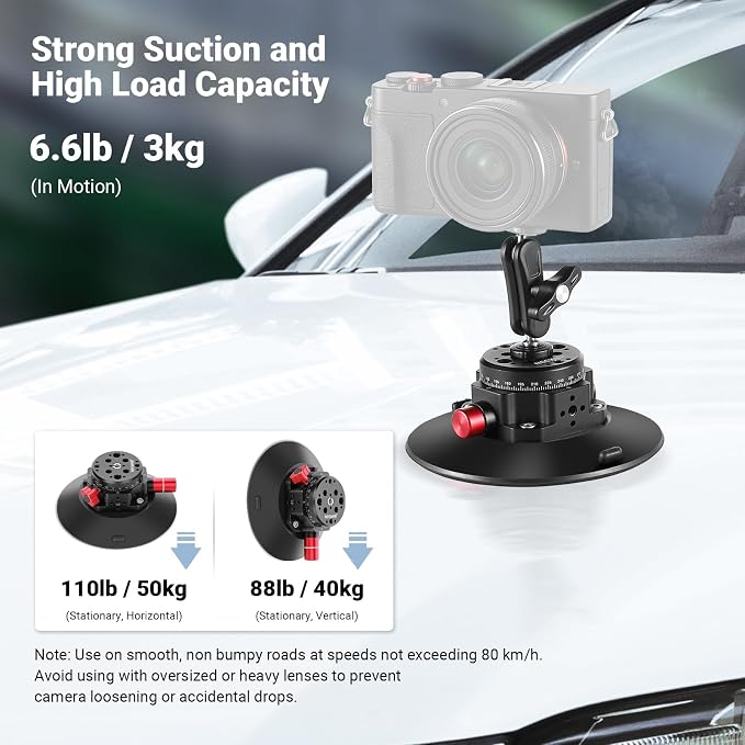 NEEWER 6" Suction Cup Camera Mount with Ball Head Magic Arm, 2 Pack, CA013 | Metal Car Mount for Camera/Action Camera/Phone, Air Pump Vacuum, On Car or Window Glass, 1/4" 3/8" Mounting Holes for ARRI - Image 2