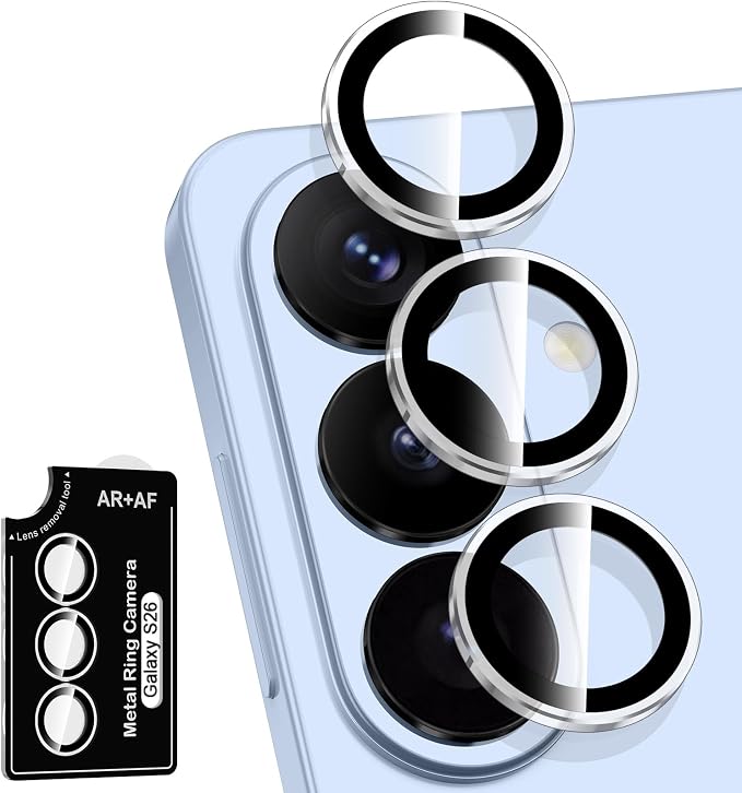 for Samsung Galaxy S26 Camera Lens Protector, Individual Metal Ring Tempered Glass Lens Cover, [Strong Adsorption] Scratch Resistant Ultra-Thin HD Clear Lens Cover, 1 Set-Clear Ring by Btscase
