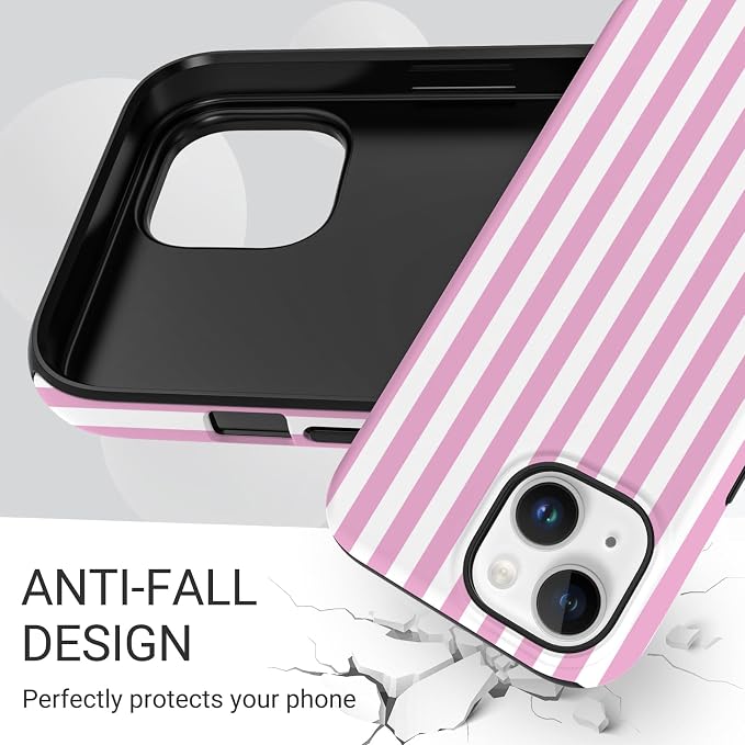 TPU Phone Case for iPhone 14, MagSafe Wireless Charging Compatible, Shockproof Slim Fit Protective Cover with Anti-Yellowing & Raised Camera Protection (Pink Stripe, iPhone 14) - Image 5