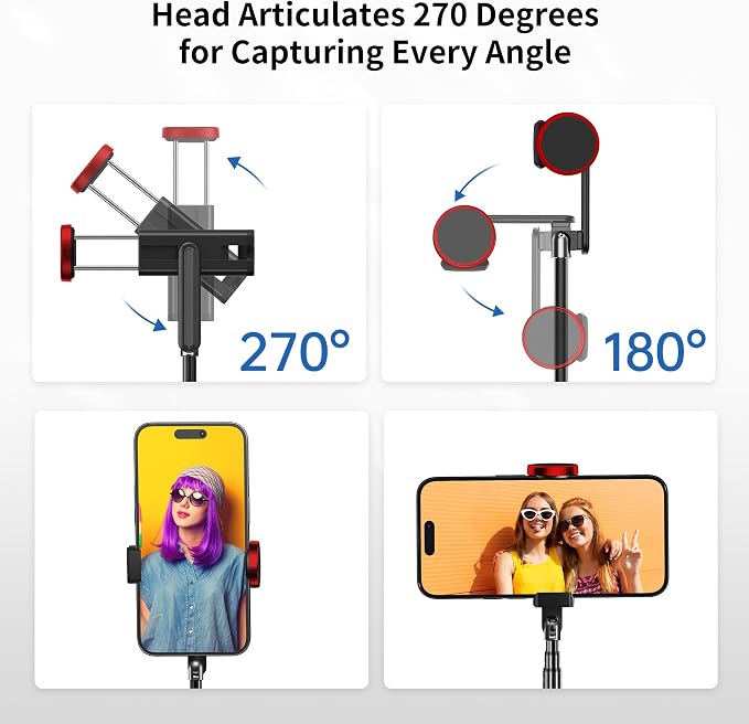 ATUMTEK Selfie Stick Tripod, 3-in-1 Extendable Aluminum Phone Tripod with Detachable Bluetooth Remote, Compatible with iPhone 17/16/15/14/13/12/11/11 Pro/XS Max/XR and Samsung Smartphones, Red - Image 2