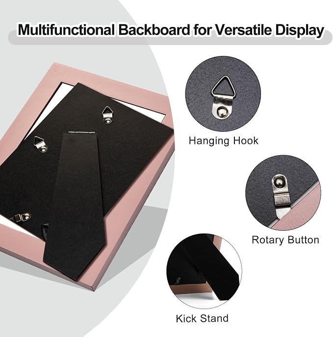 8x10 Picture Frame in Pink with Classic Rope Edge, Solid Wood with Real Glass, Display 8x10 Photos Matted to 5x7, Vertical and Horizontal Desk Tabletop or Wall Hanging - Image 5
