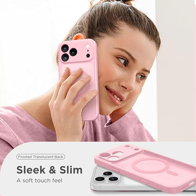 CAPRARO for iPhone 17 Pro Max Case, Compatible with MagSafe | Upgraded [Full Camera Protection] Protective Translucent Matte Women Girl Magnetic Phone Case Cover, Peach Pink - Image 8