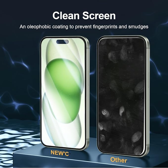 NEW'C 3x for iPhone 15 Plus Screen Protector (6.7 inches)+ 3x Camera Lens Protector, Sensor Protection, Case Friendly Tempered Glass Film + Dust Plug- Easy installation tool include - Image 5