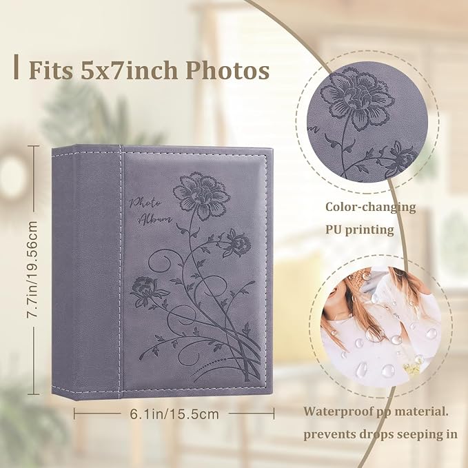 Artmag Photo Album 5x7 2 Packs Clear Pages Pockets Leather Cover Slip Slide in Photo Album Book Each Holds 100 Vertical 5x7 Photos Picture Book for Wedding Family (Grey) - Image 2