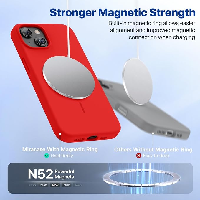 Miracase Silicone & Magnetic for iPhone 13 Case, Red | Compatible with MagSafe, Soft Microfiber Lining, Premium Silicone Cover Shockproof Drop Protection Phone Case for 13 - Image 4