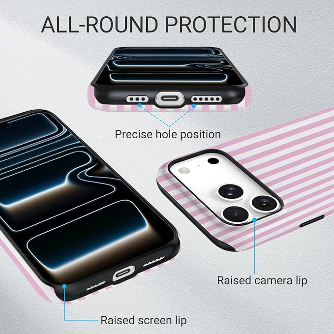 TPU Phone Case for iPhone 17 Pro, MagSafe Wireless Charging Compatible, Shockproof Slim Fit Protective Cover with Anti-Yellowing & Raised Camera Protection (Pink Stripe, iPhone 17 Pro(6.3")) - Image 3