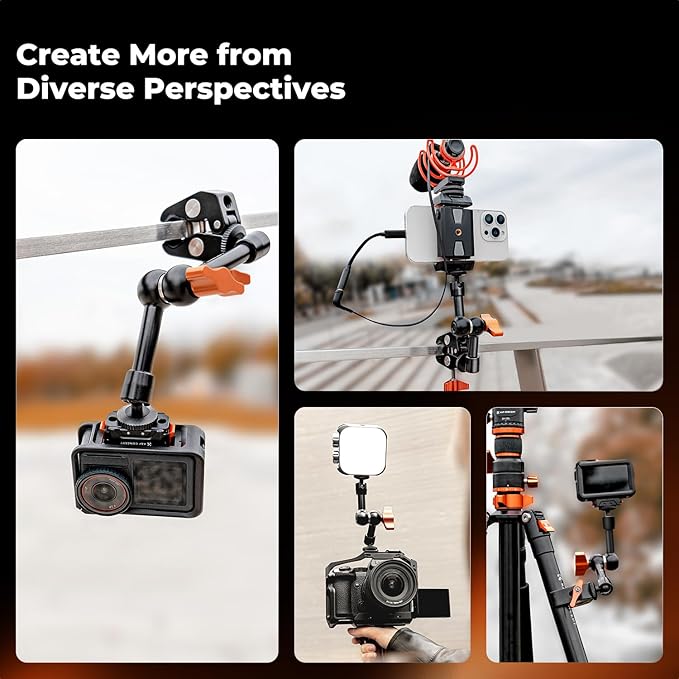 K&F CONCEPT 6" Magic Arm Clamp with Super Clamp 360° Ballhead Mini Arm | 1/4" & 3/8" Thread Screw for Monitor, LED Light, Webcam, Action Camera, MS31 - Image 6
