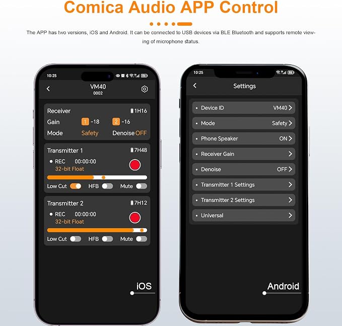 COMICA VM40 Combo Dual-Channel Wireless Shotgun Microphone for Camera Phone | 48kHz/32-bit Float Recording, Wired & Wireless Modes, 32GB File Storage, 32H Working, 656ft Range, for Filming, Video Record - Image 7